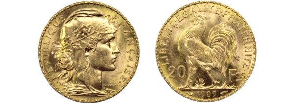 20 francs marianne coq or pieces francaises gold