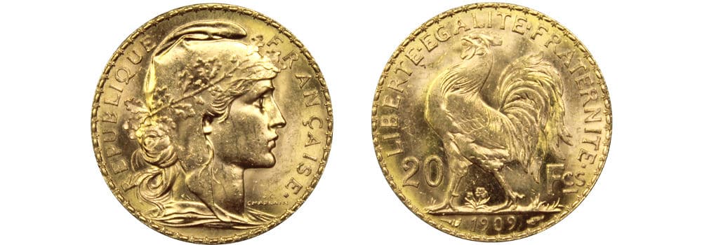 Pièce Commémorative Française De 20 Francs « Coq » 1910 – Cuivre Plaqué Or, Symbole Liberté Égalité